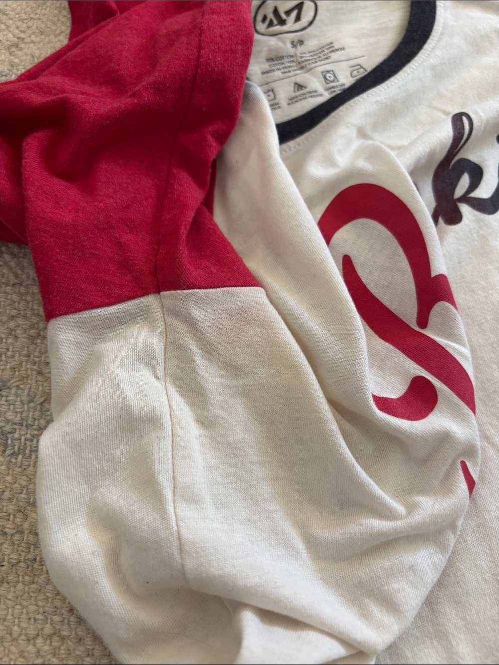 '47 Brand Houston Rockets Cream White and Red Raglan Tee - Picture 7 of 8
